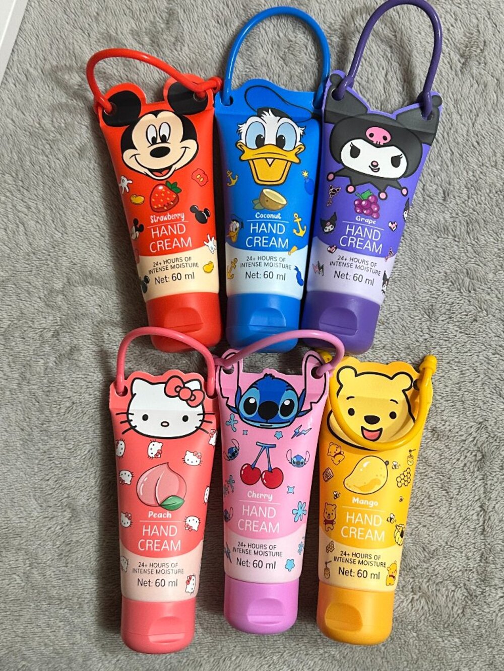Character Travel Hand Cream Set with Silicone Holders Lot of 6